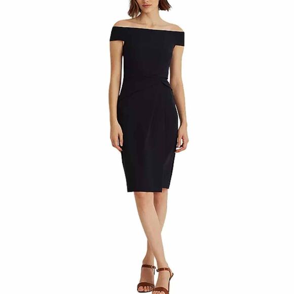Lauren Ralph Lauren Crepe Off-the-Shoulder Dress Size 0 Black - Picture 1 of 11